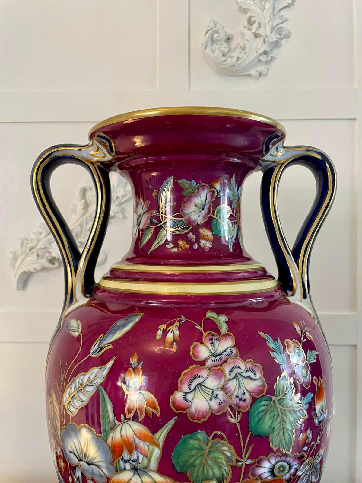 Exceptional Large Staffordshire Porcelaneous Twin Handled Vase For Sale 3