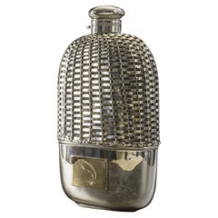 Antique Exceptional Large Sterling Silver and Glass Huntsman’s Flask, circa 1910