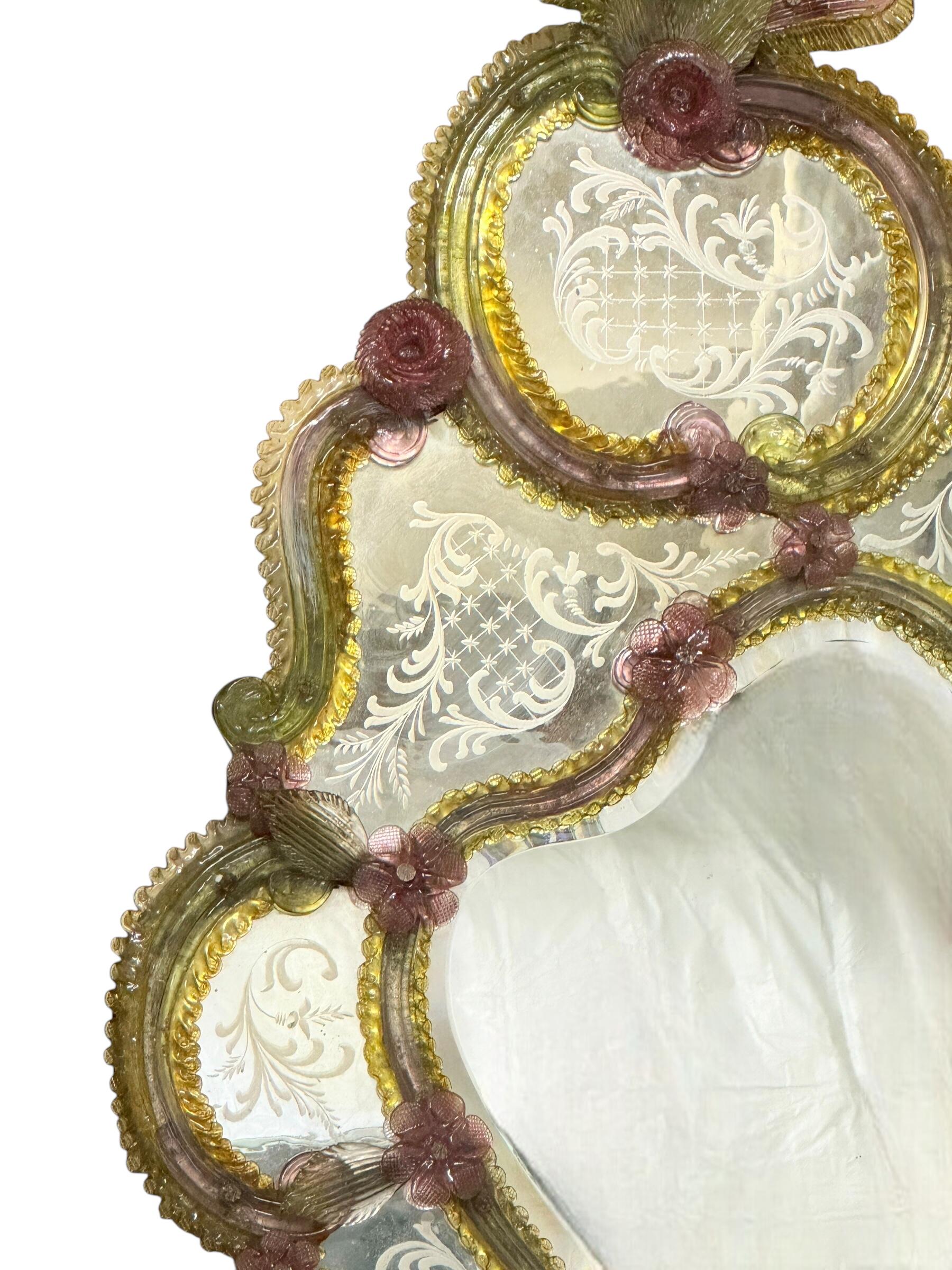 Außergewöhnliche große hervorragende venezianische geätzte Murano-Glas-Spiegel Antique 1890 -1900s im Angebot 5