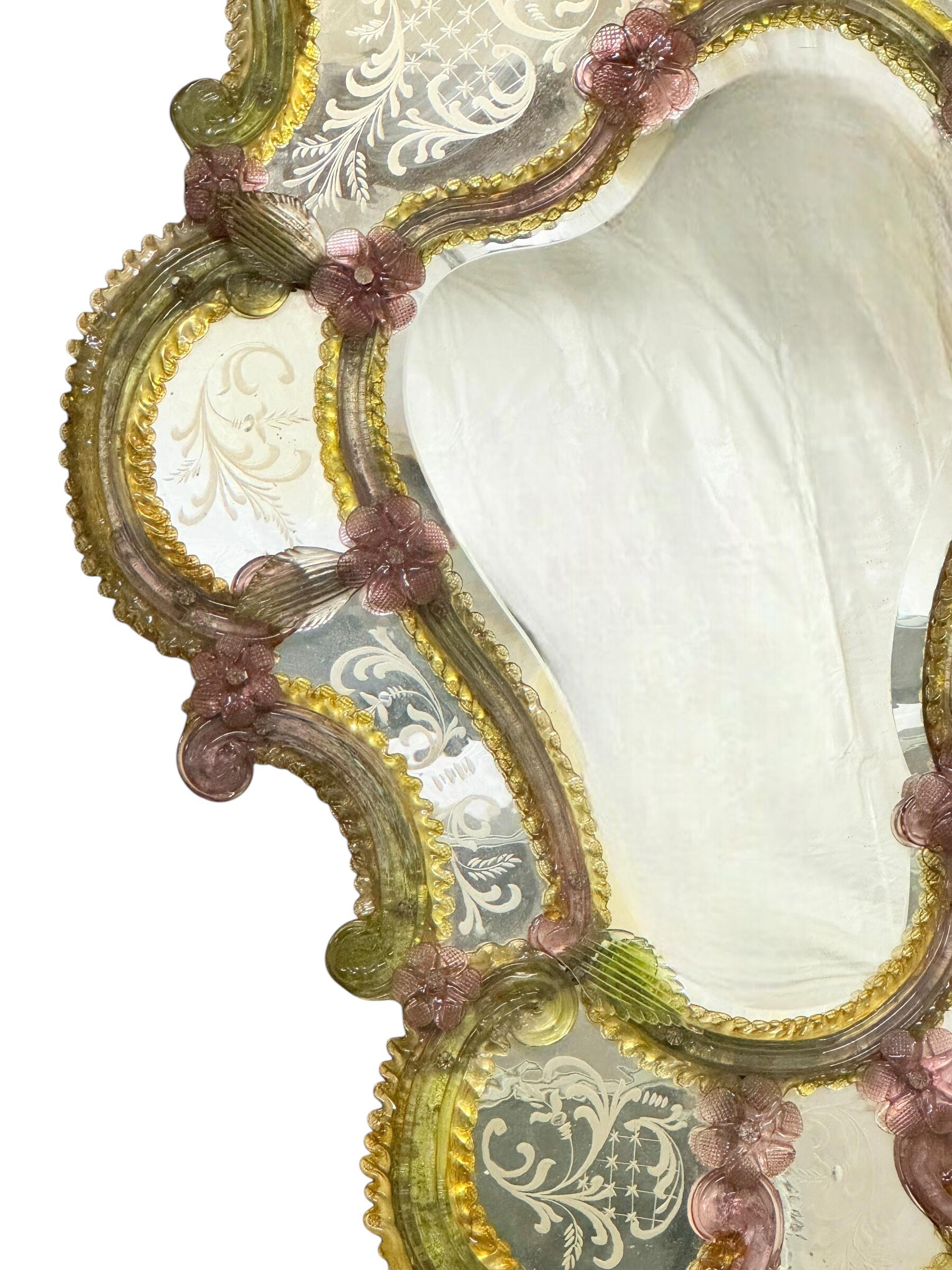 Außergewöhnliche große hervorragende venezianische geätzte Murano-Glas-Spiegel Antique 1890 -1900s im Angebot 6