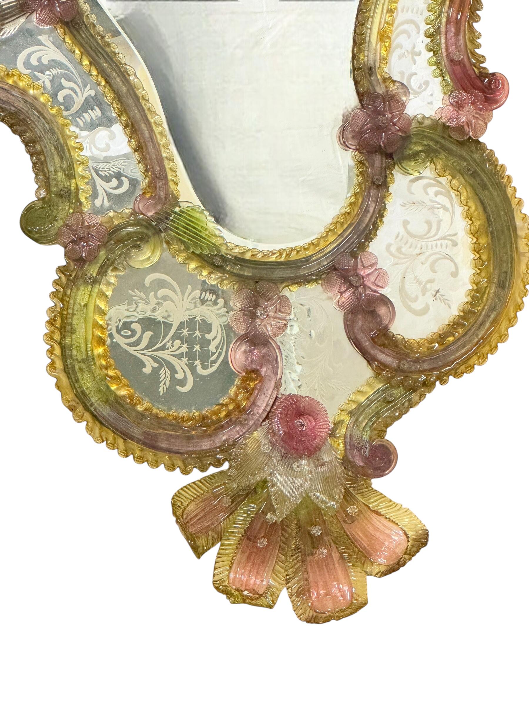 Außergewöhnliche große hervorragende venezianische geätzte Murano-Glas-Spiegel Antique 1890 -1900s im Angebot 7