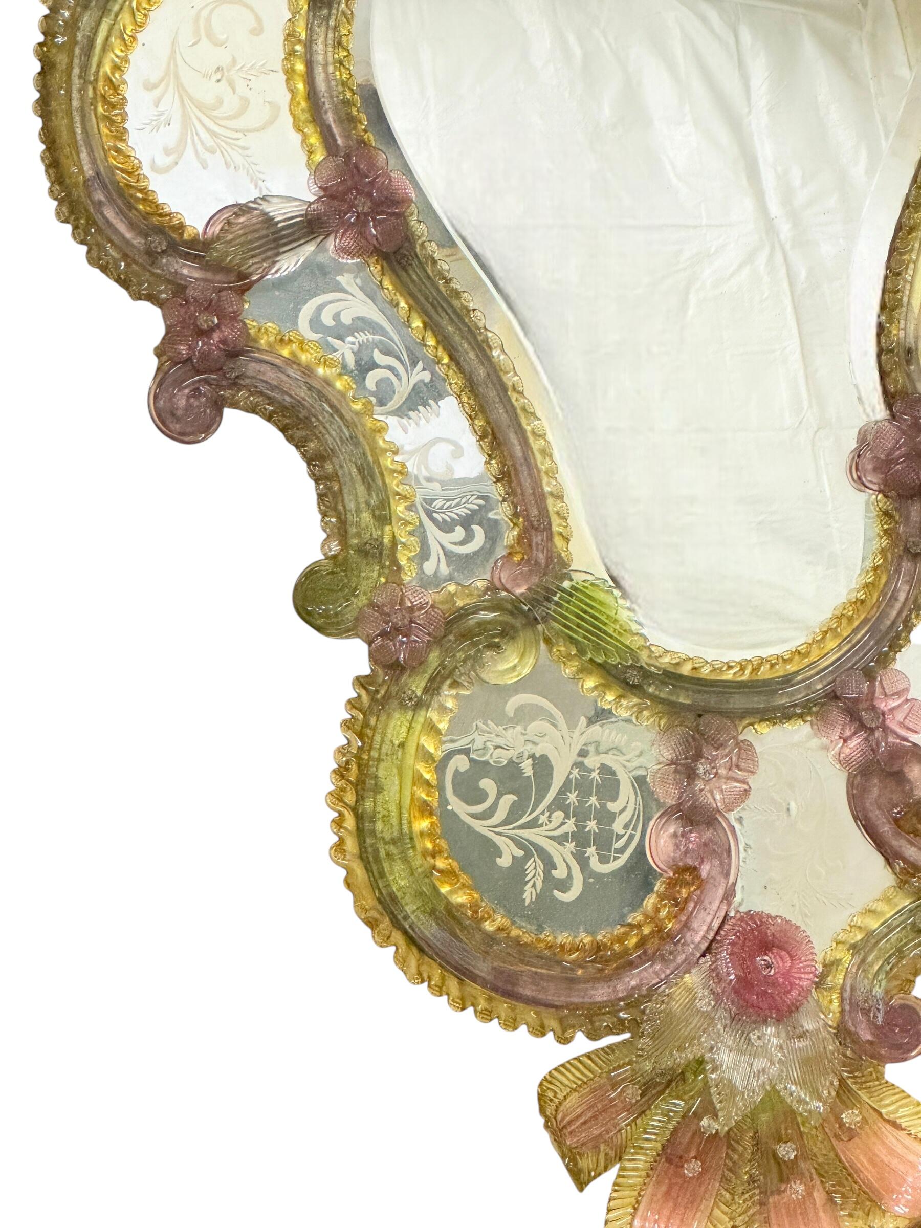 Außergewöhnliche große hervorragende venezianische geätzte Murano-Glas-Spiegel Antique 1890 -1900s im Angebot 1