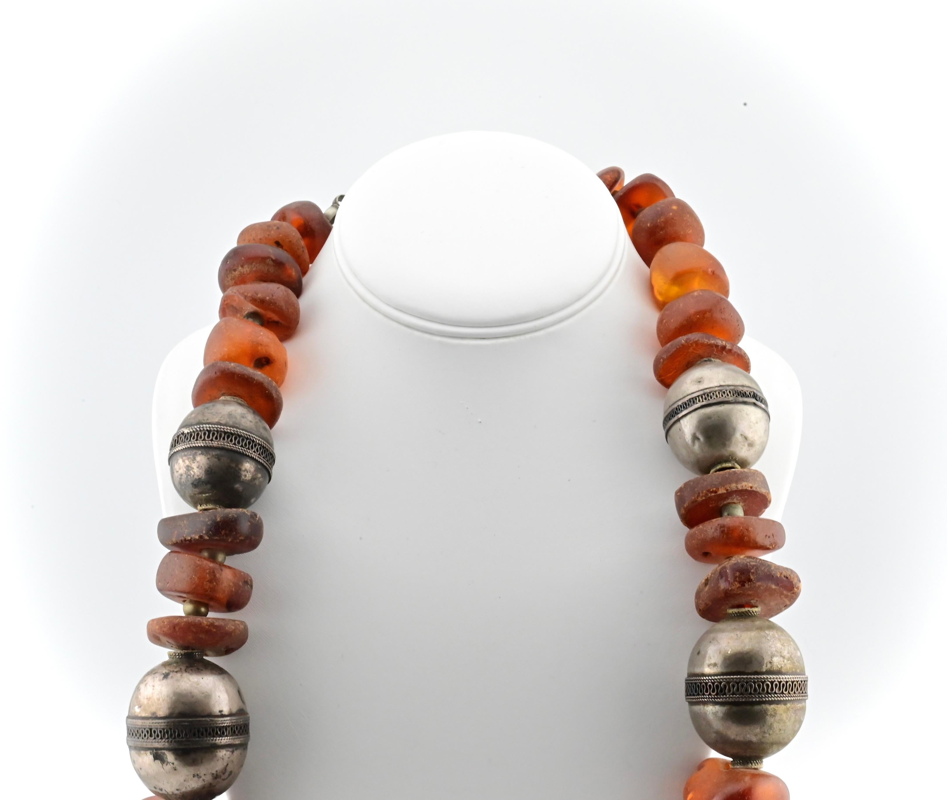Exceptional Large Tumbled Amber Chunk & Silver Necklace In Good Condition In Media, PA