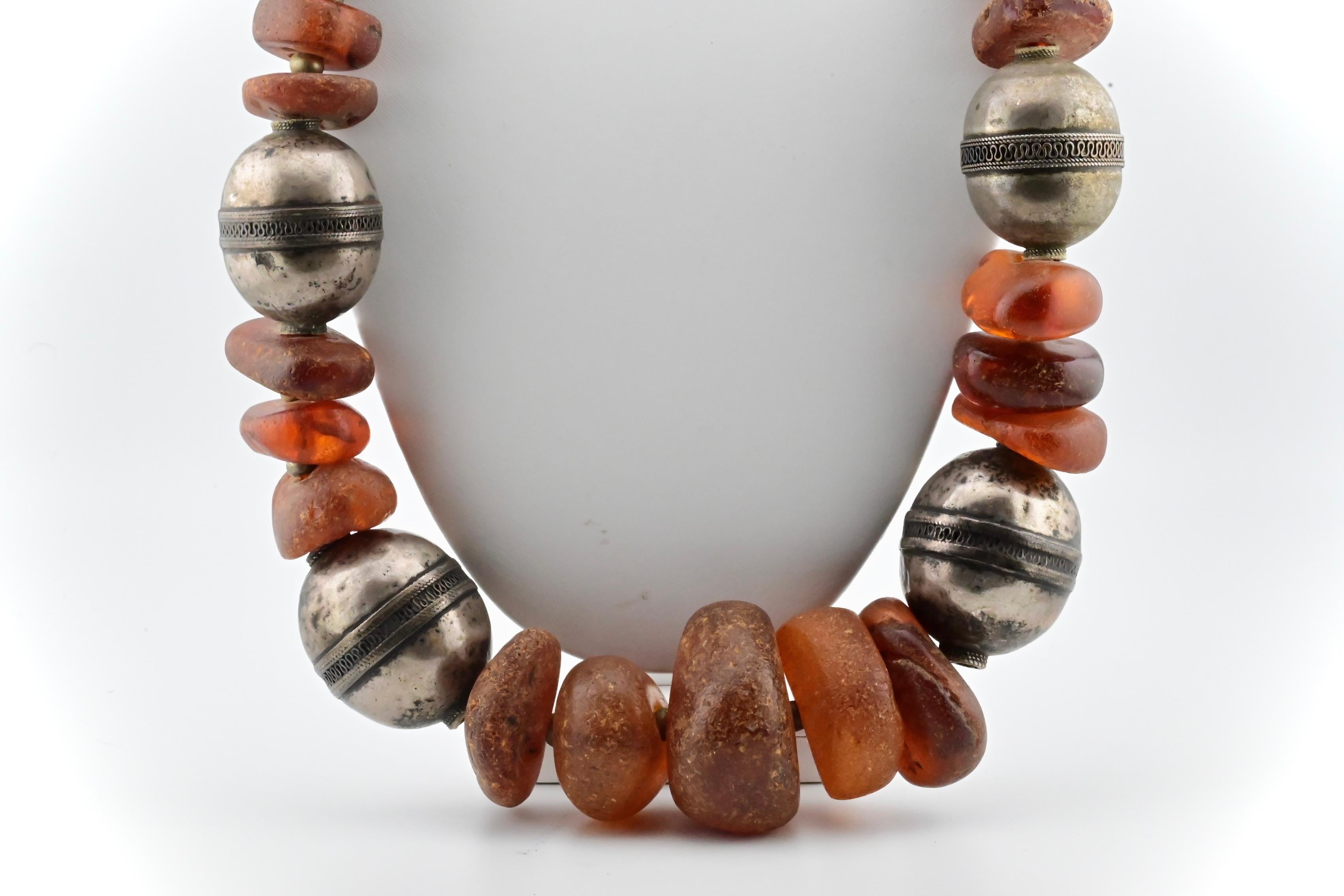 Women's or Men's Exceptional Large Tumbled Amber Chunk & Silver Necklace