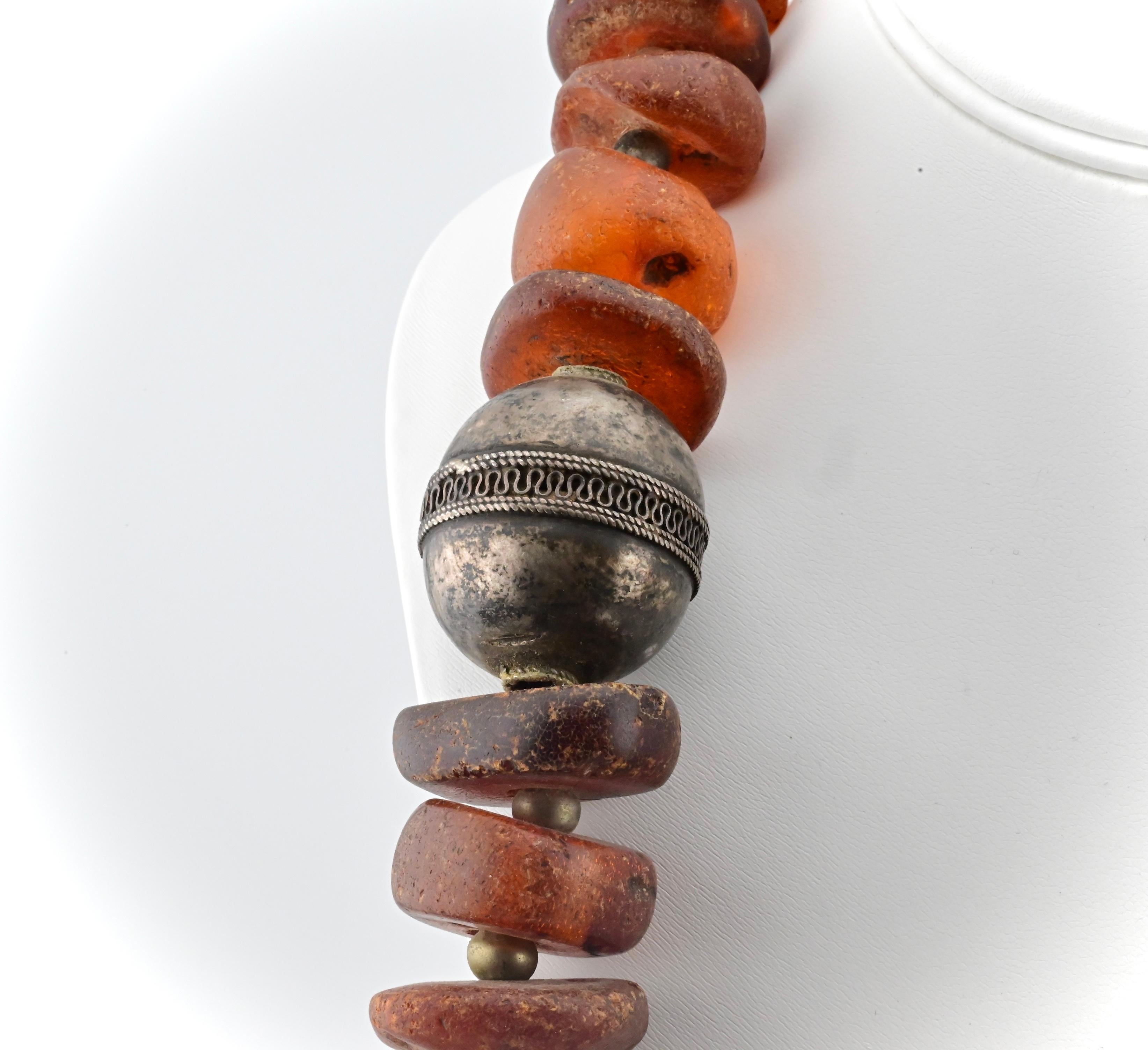 Exceptional Large Tumbled Amber Chunk & Silver Necklace 1