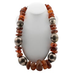 Antique Exceptional Large Tumbled Amber Chunk & Silver Necklace