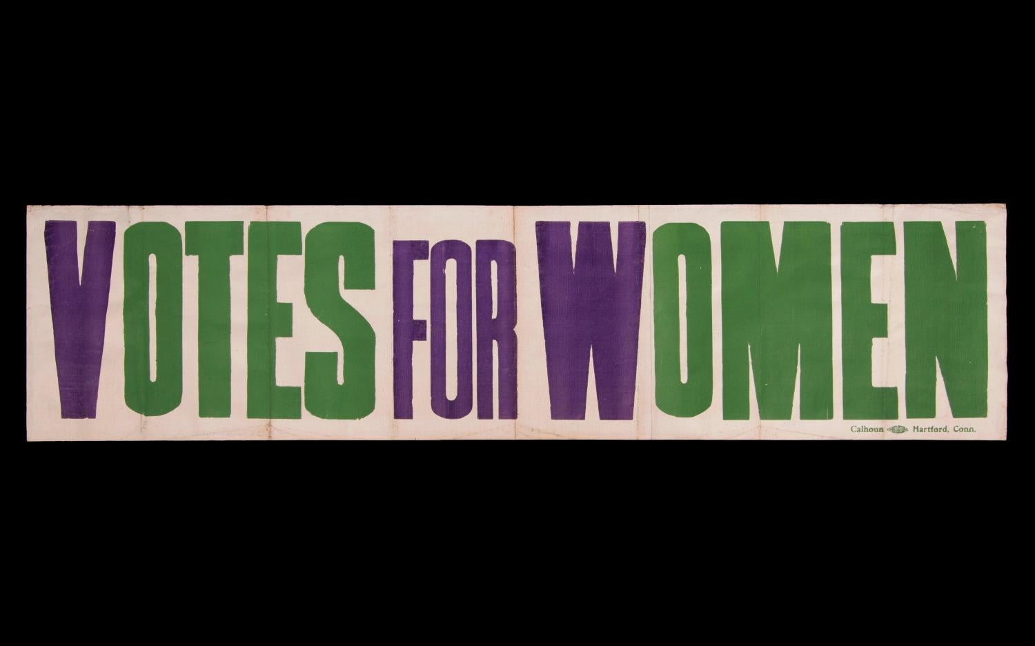 Early 20th Century Exceptional Large Votes for Women Banner in Violet & Green, Made in Hartford, CT