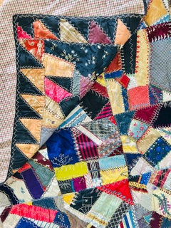 Exceptional Late 1800s Crazy Quilt with 10th Regiment Civil War Reunion Ribbon