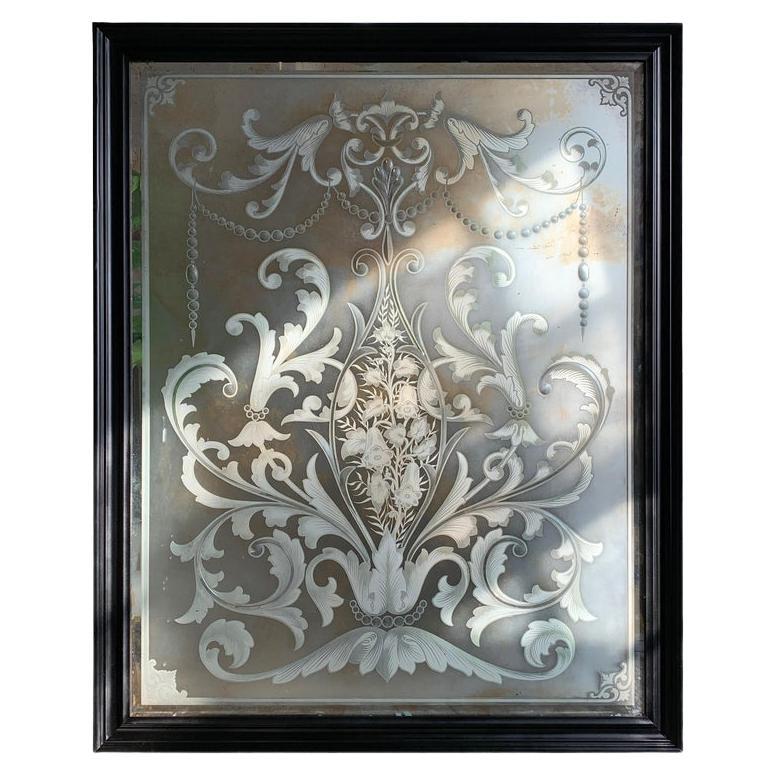 Exceptional Late 19th Century Etched 
Beveled Victorian Pub Mirror For Sale