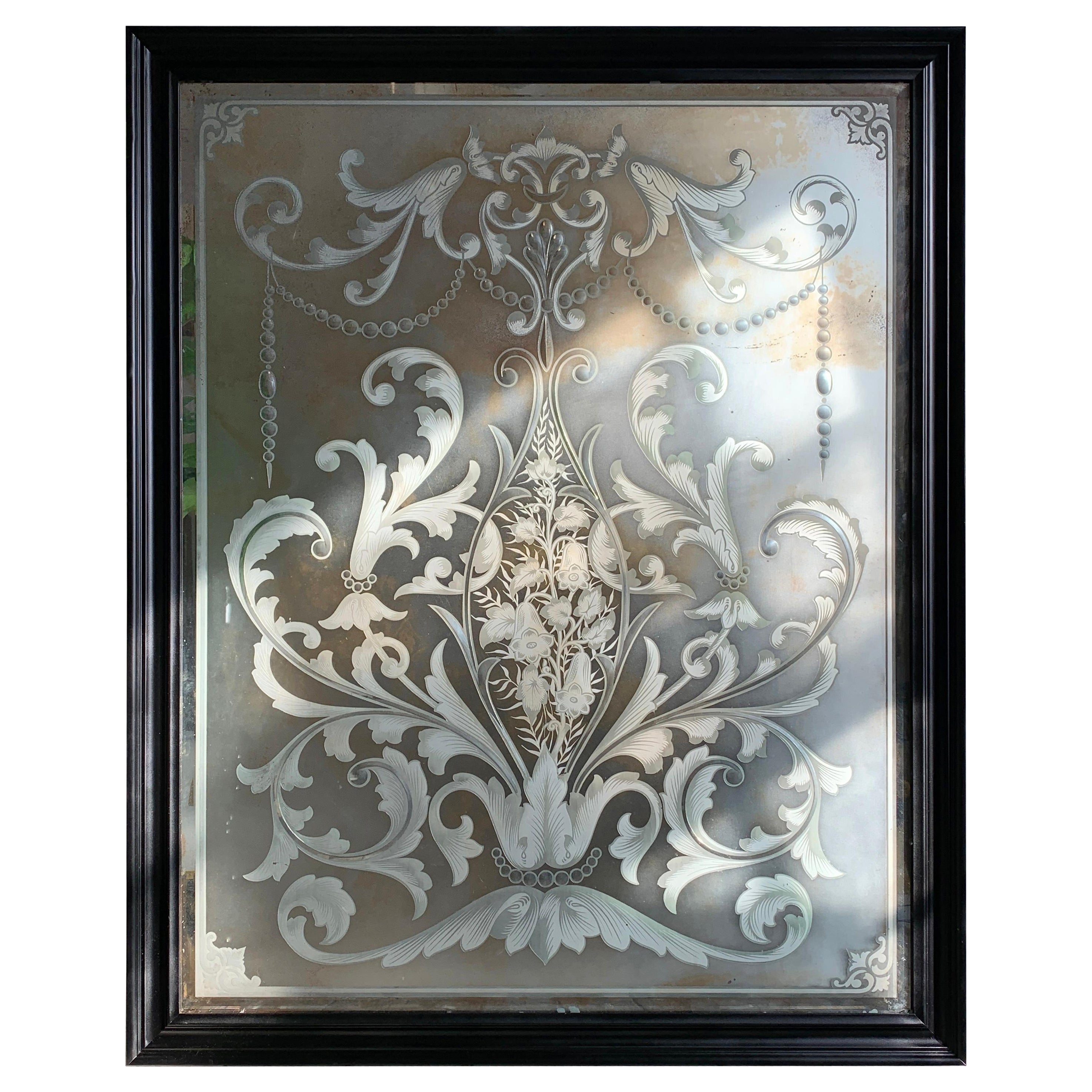 Exceptional Late 19th Century Etched & Bevelled Victorian Pub Mirror For Sale