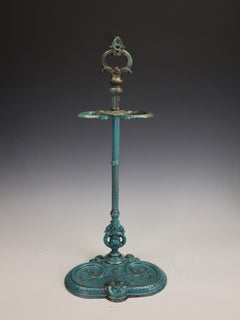 Exceptional Late 19th Century French Cast Iron Stick Stand with Green Enamel Fin