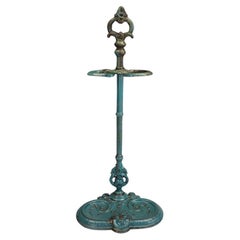 Exceptional Late 19th Century French Cast Iron Stick Stand with Green Enamel Fin