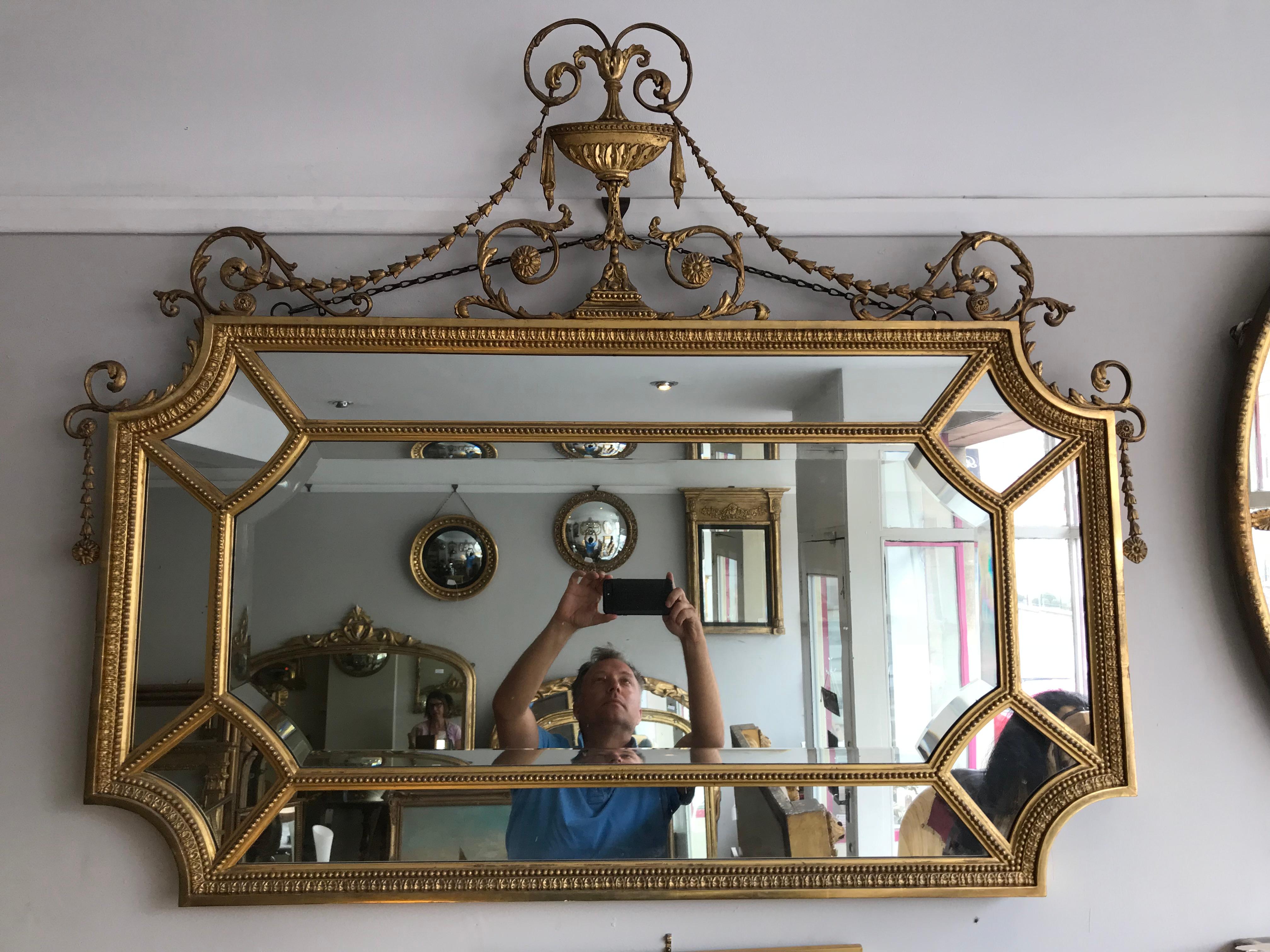 Adam Style Exceptional Late 19th Century Gilt Border Mirror