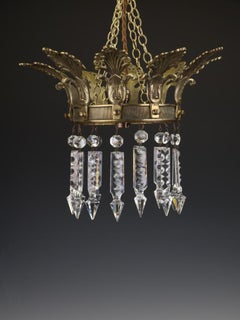 Exceptional Late 19th Century Grand Tour Style Crown Pendant Light with Cut Crys