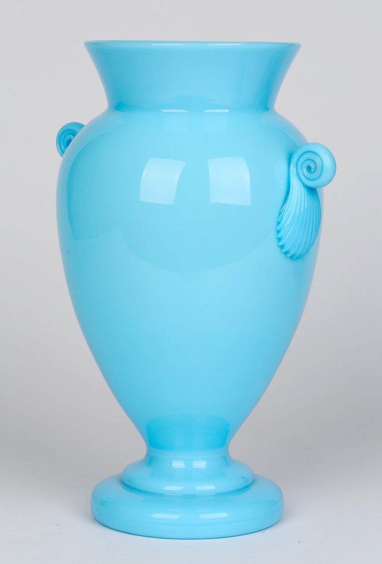 High Victorian Exceptional Late Victorian Turquoise Hand Blown Art Glass Vase For Sale