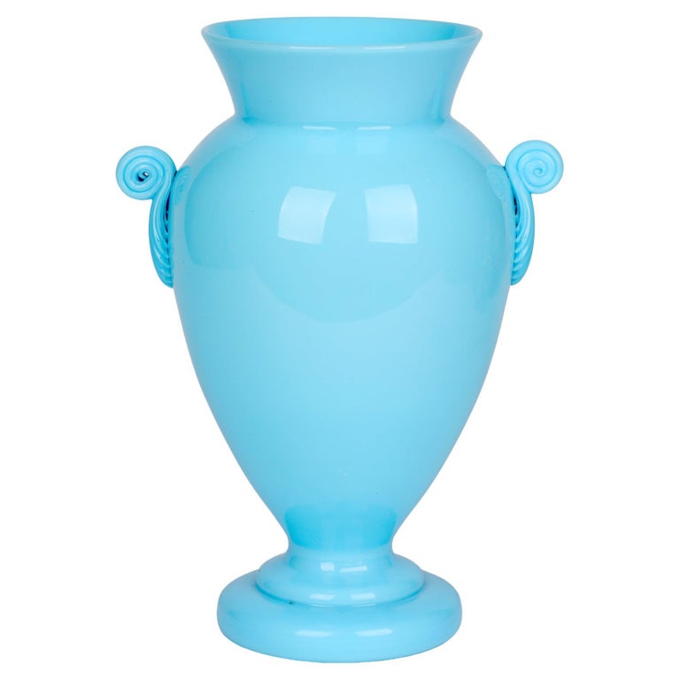 Exceptional Late Victorian Turquoise Hand Blown Art Glass Vase For Sale