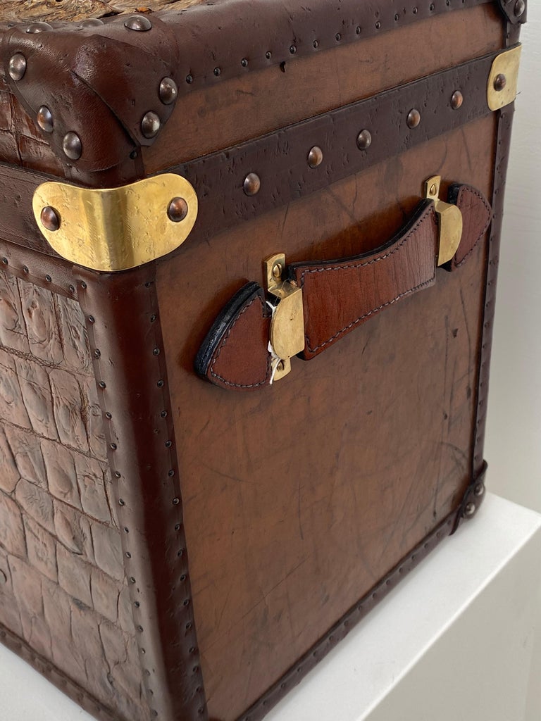Exceptional English Antique Leather Trunk with Crocodile Skin Top