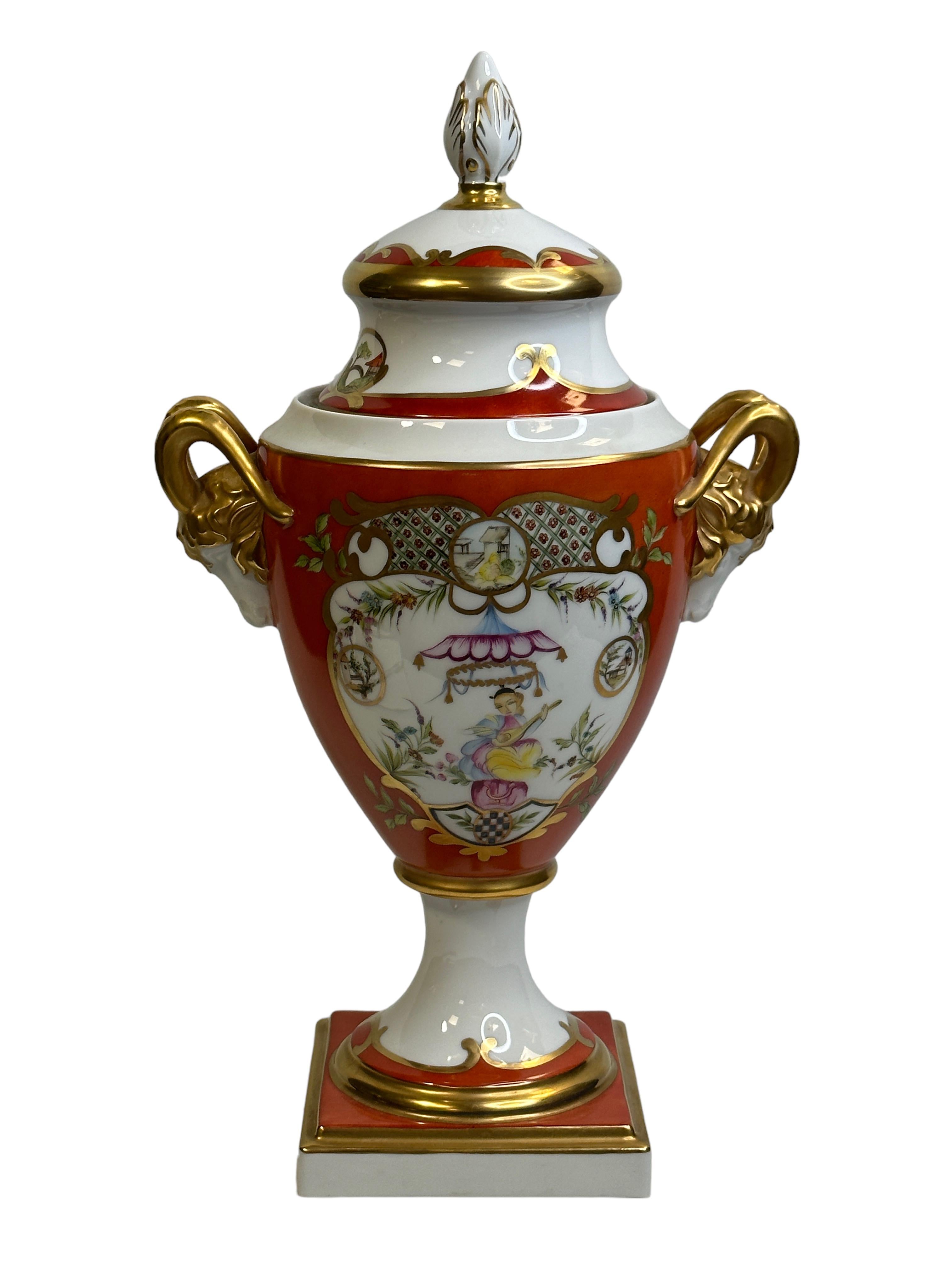 Louis XV Exceptional Lidded Vase Lindner Porcelain Chinoiseries Unique Sample Piece For Sale