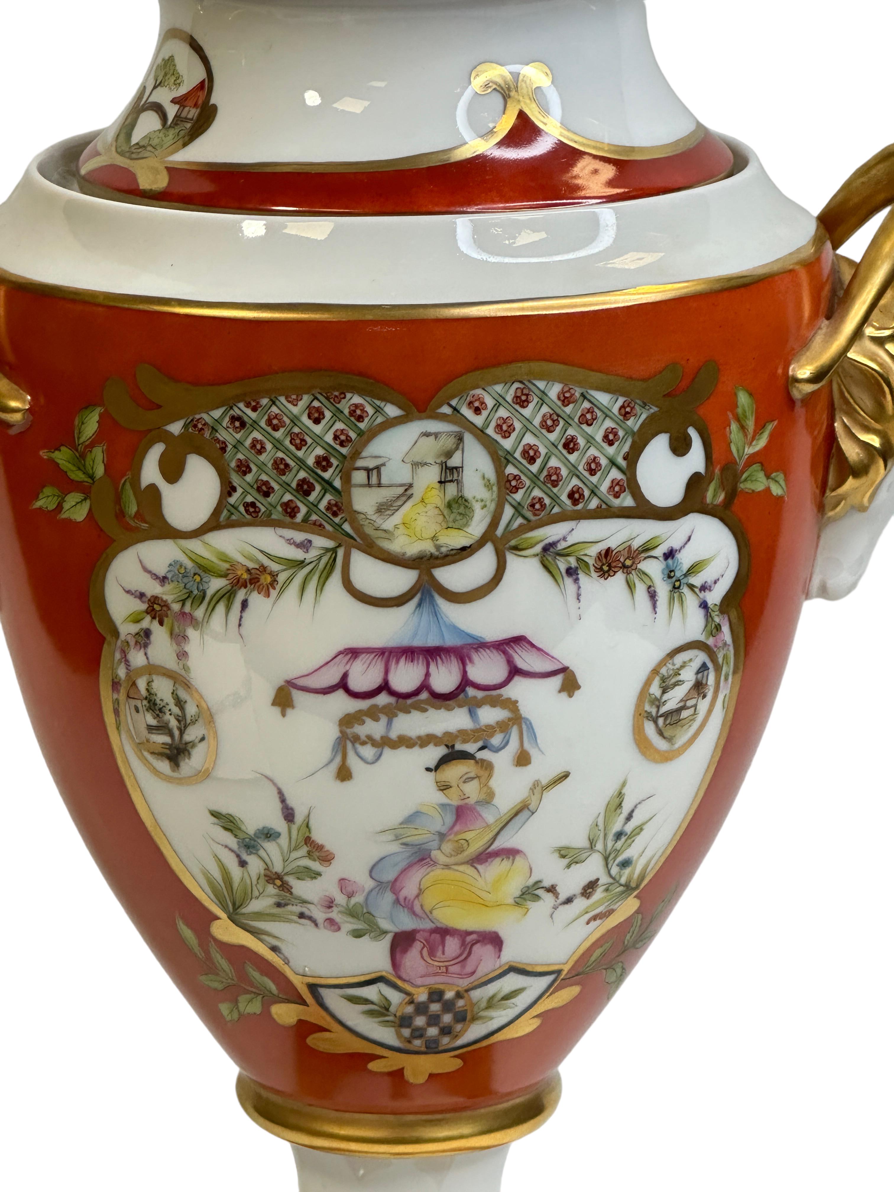 German Exceptional Lidded Vase Lindner Porcelain Chinoiseries Unique Sample Piece For Sale