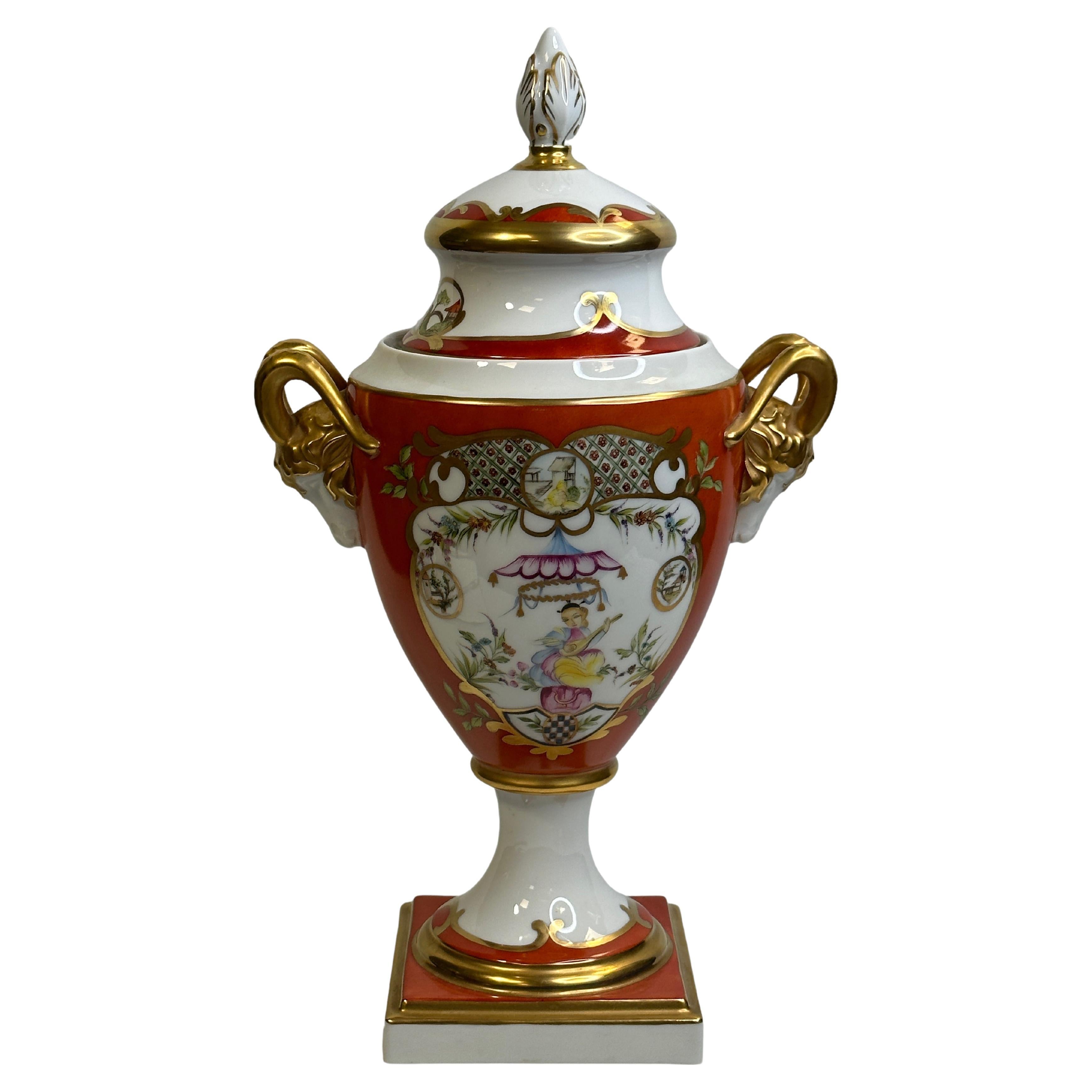 Exceptional Lidded Vase Lindner Porcelain Chinoiseries Unique Sample Piece For Sale