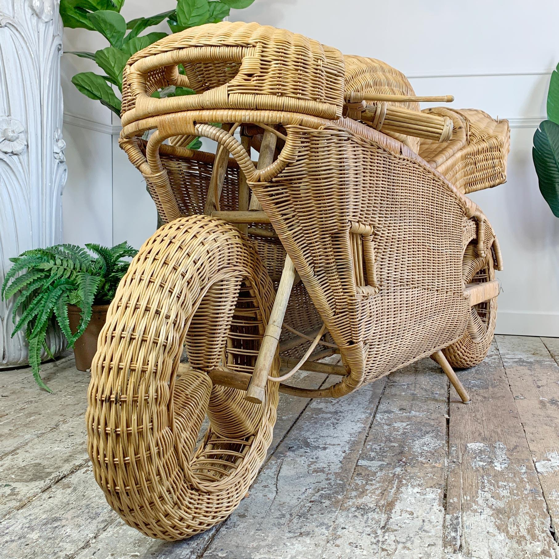 English Exceptional Life Size Wicker and Bamboo Racing Motorcycle For Sale