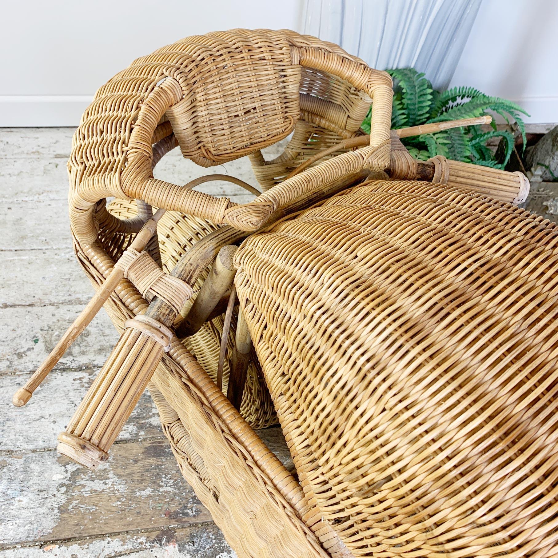 Late 20th Century Exceptional Life Size Wicker and Bamboo Racing Motorcycle For Sale