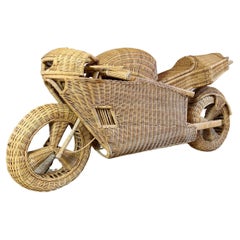 Used Exceptional Life Size Wicker and Bamboo Racing Motorcycle