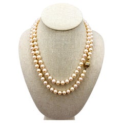 Exceptional Long Akoya Pearl Necklace, 97cm, 8mm Pearls, Hallmarked 18K Gold