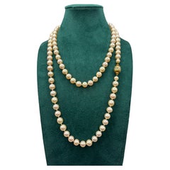Exceptional Long Akoya Pearl Necklace, 97cm, 8mm Pearls, Hallmarked 18K Gold