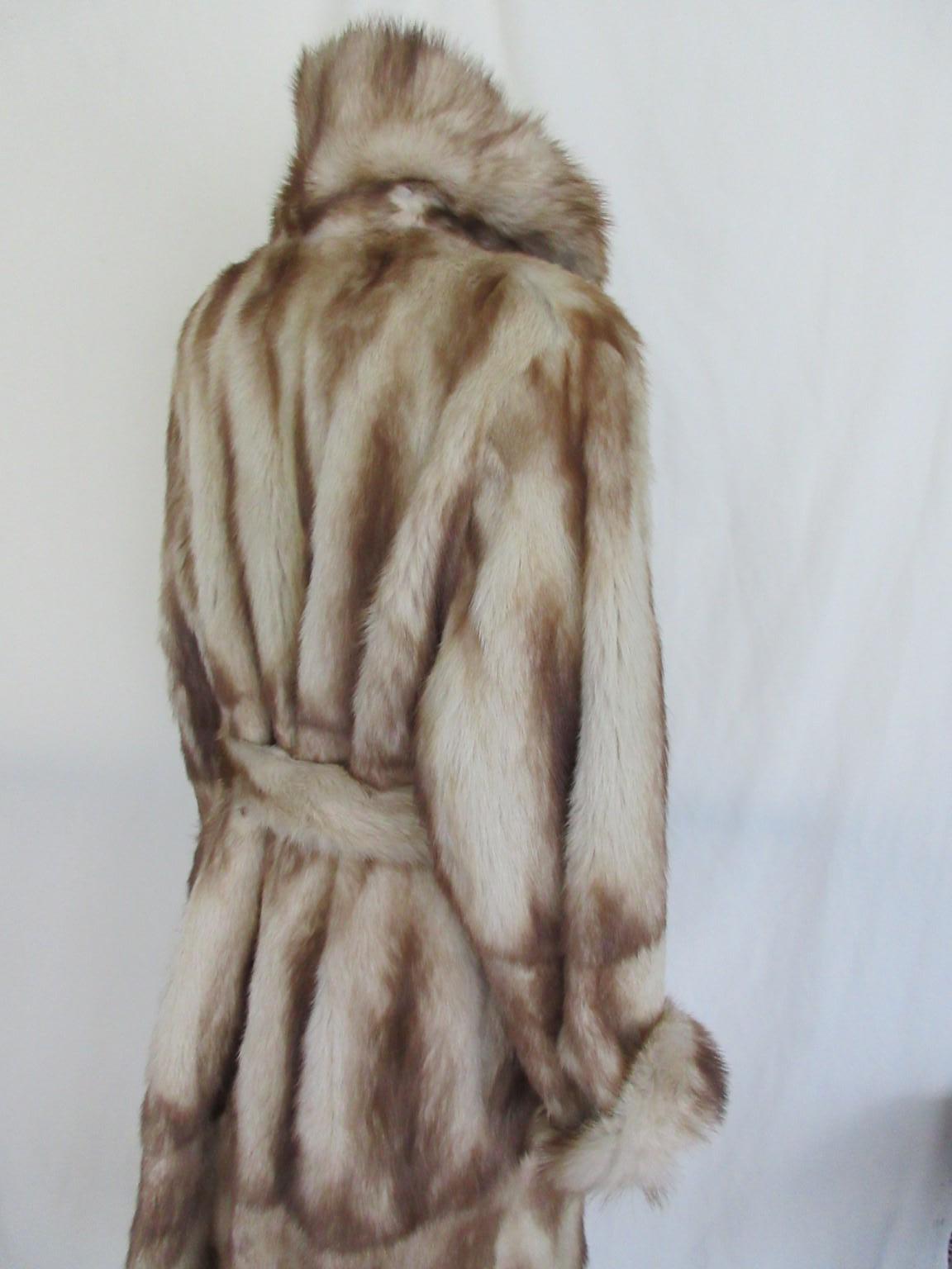 Brown Exceptional Long Belted Fur Coat For Sale