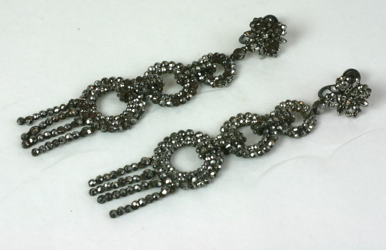 Early Victorian Exceptional Long Victorian Cut Steel Earrings For Sale