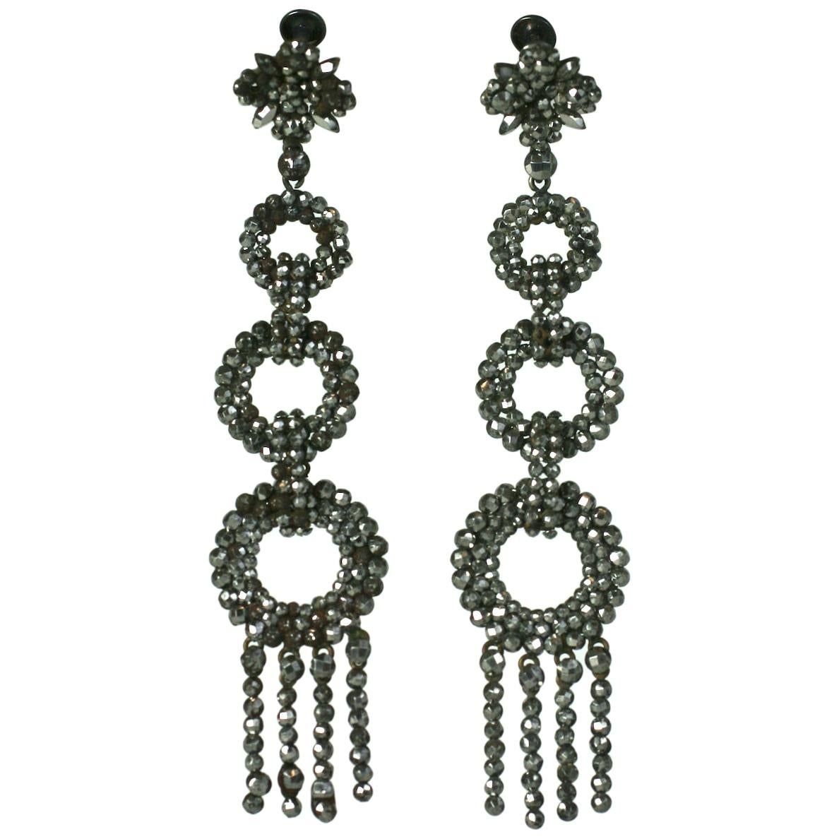 Exceptional Long Victorian Cut Steel Earrings For Sale