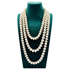 Exceptional Long Vintage Freshwater Pearl Rope Necklace 162cm Endless Strand