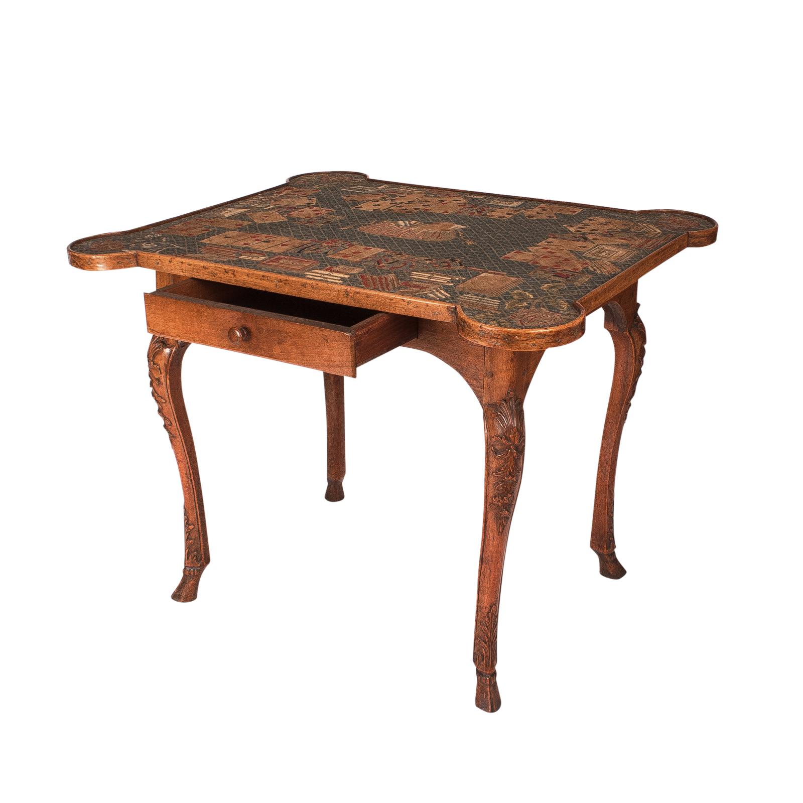 French Exceptional Louis XV Carved Fruitwood Game Table, France, circa 1750