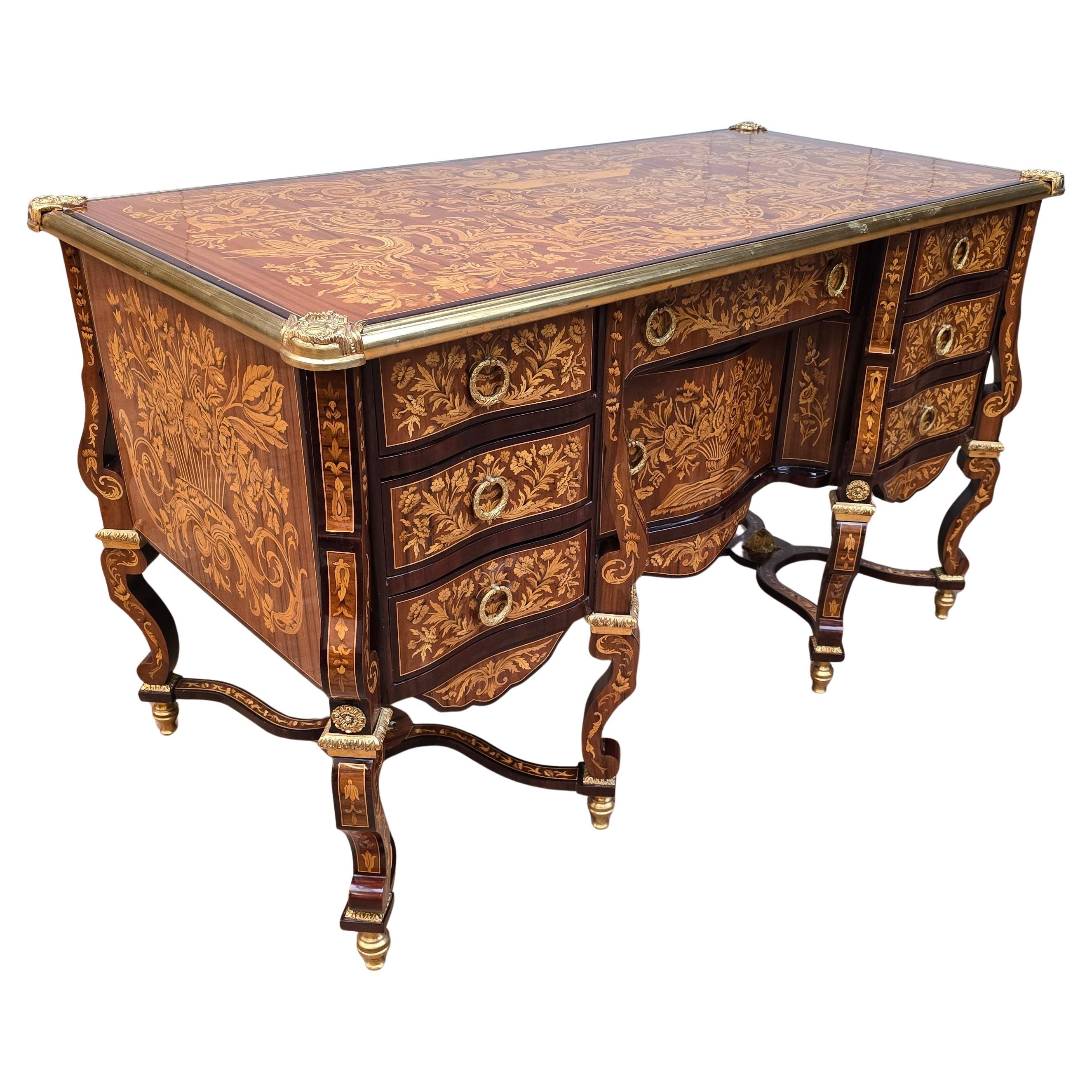 Exceptional Louis XV Mazarin Bureau Plat with Fine Marquetry and Gilt Bronze