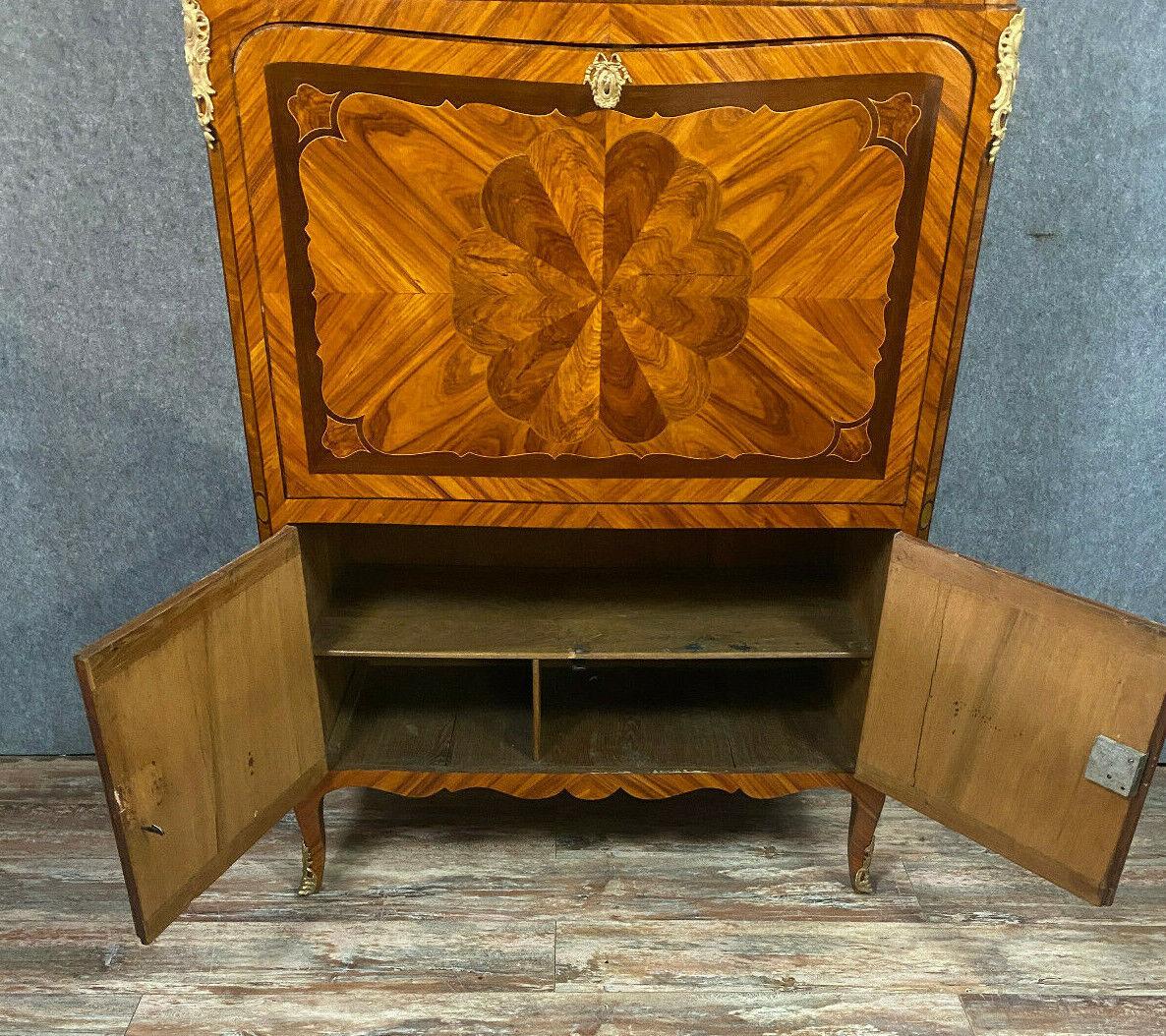 Wood Exceptional Louis XV Style Butterfly Wing Marquetry Guillotine Secretary - -1X05 For Sale