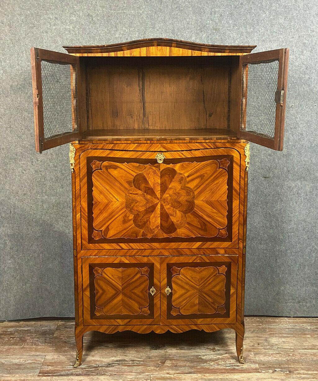 Exceptional Louis XV Style Butterfly Wing Marquetry Guillotine Secretary - -1X05 For Sale 2