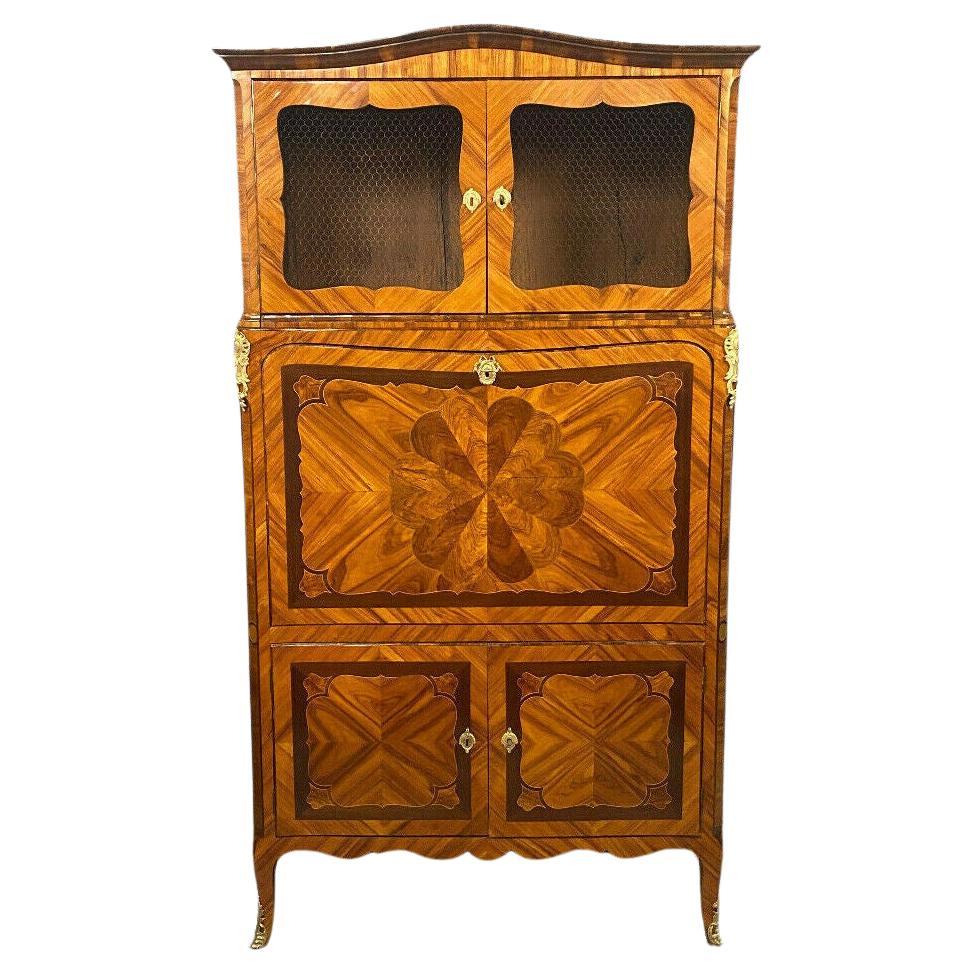 Exceptional Louis XV Style Butterfly Wing Marquetry Guillotine Secretary - -1X05 For Sale