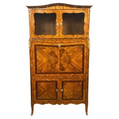 Used Exceptional Louis XV Style Butterfly Wing Marquetry Guillotine Secretary - -1X05
