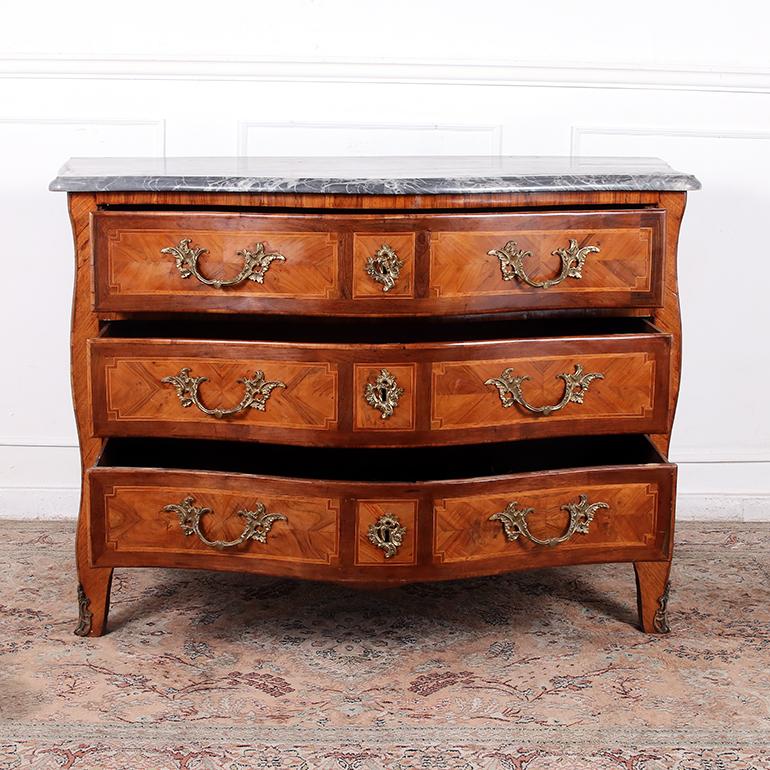 Parquetry Exceptional Louis XV Style Marquetry Bombe Commode For Sale