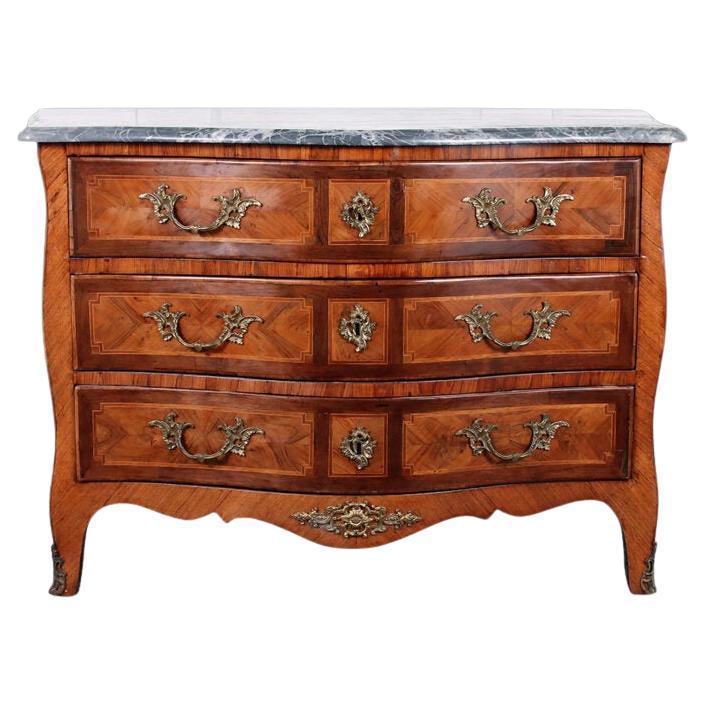 Exceptional Louis XV Style Marquetry Bombe Commode