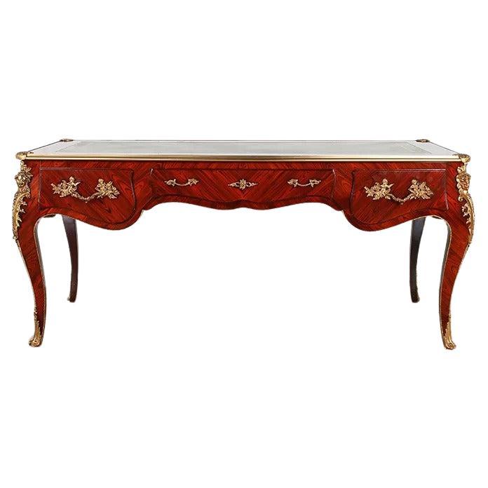 Exceptional Louis XV-Style Rosewood Bureau Plat with Ormolu Mounts