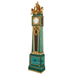 Exceptional Louis XVI Style Gilt Bronze and Malachite Grandfather Clock