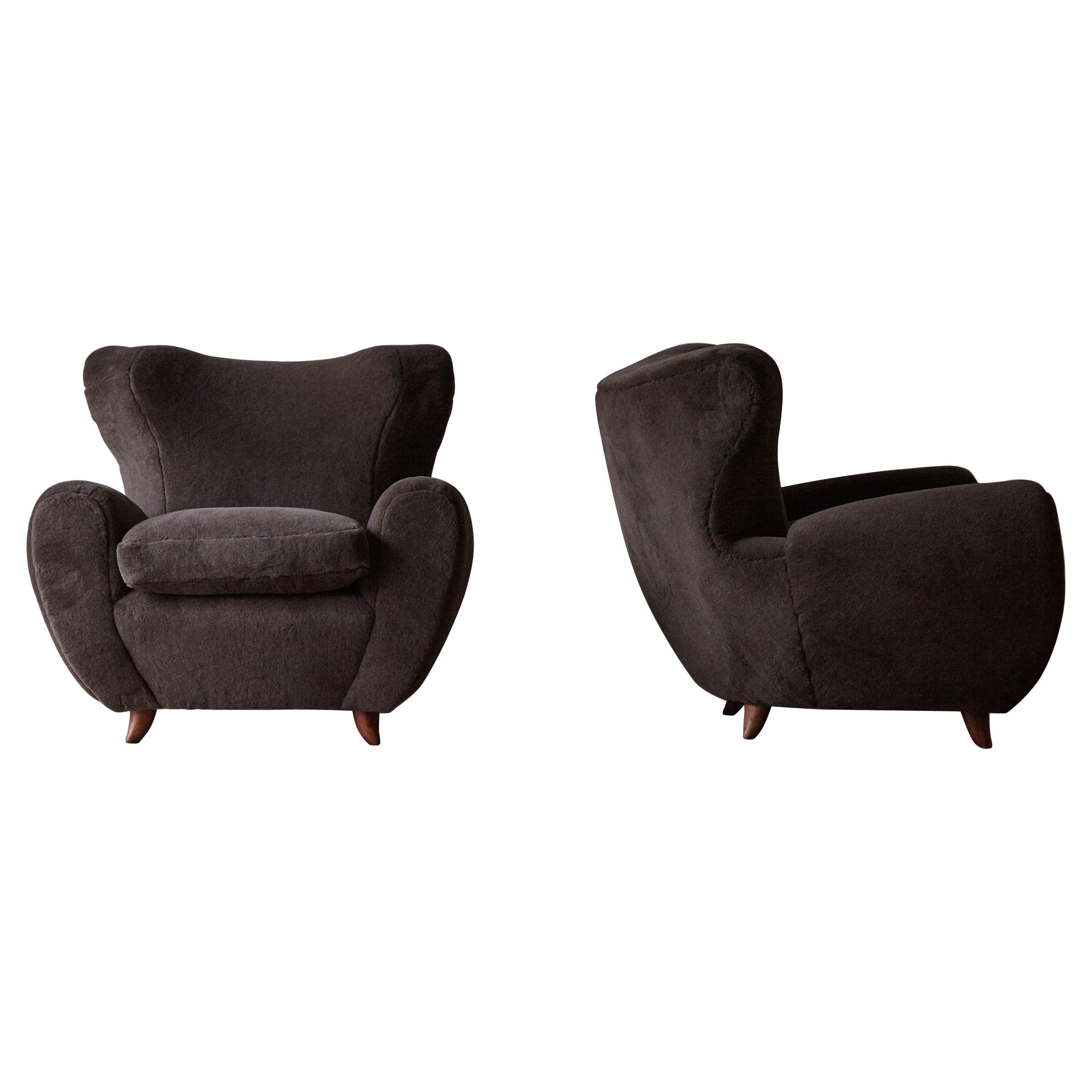 Excepcionales sillones de salón, tapizados en alpaca, Italia, años 50