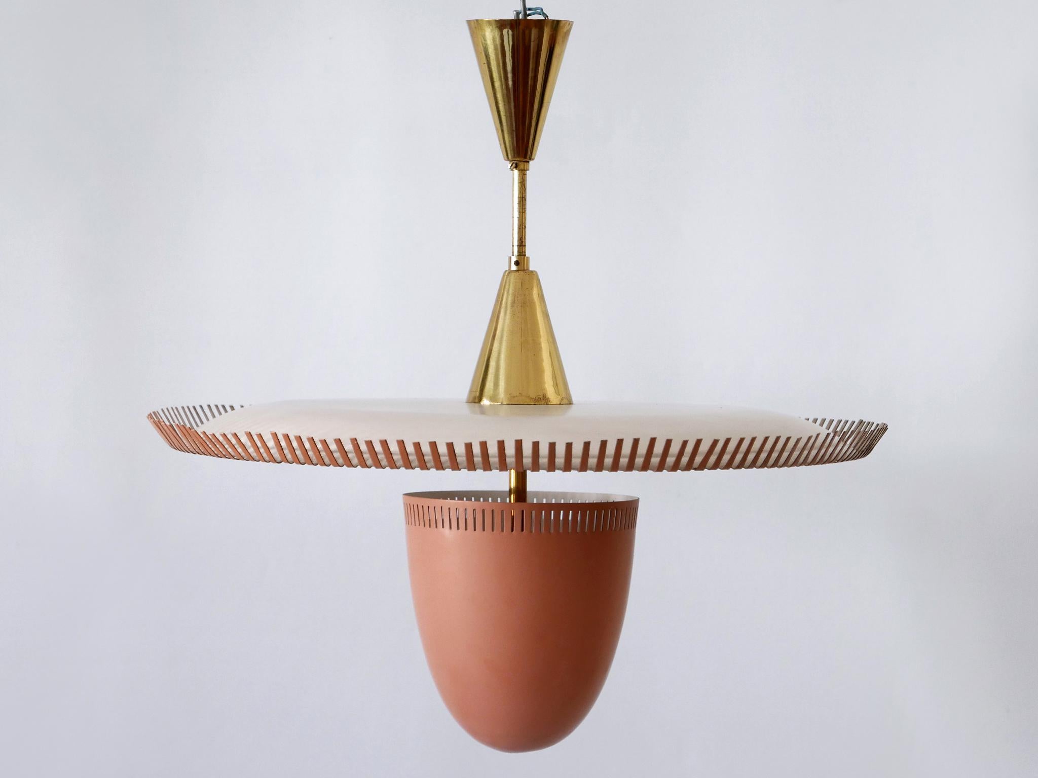 Enameled Exceptional & Lovely Mid-Century Modern Pendant Lamp or Chandelier Germany 1950s For Sale