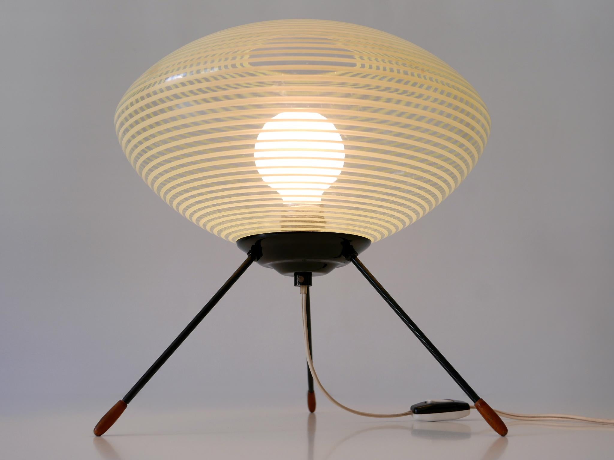 Etched Exceptional & Lovely Mid-Century Modern Tripod UFO Table Lamp Germany 1950s For Sale