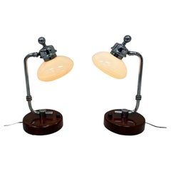 Used Exceptional Machine Age Art Deco Walnut and Chrome Table Lamps American C.1930’s
