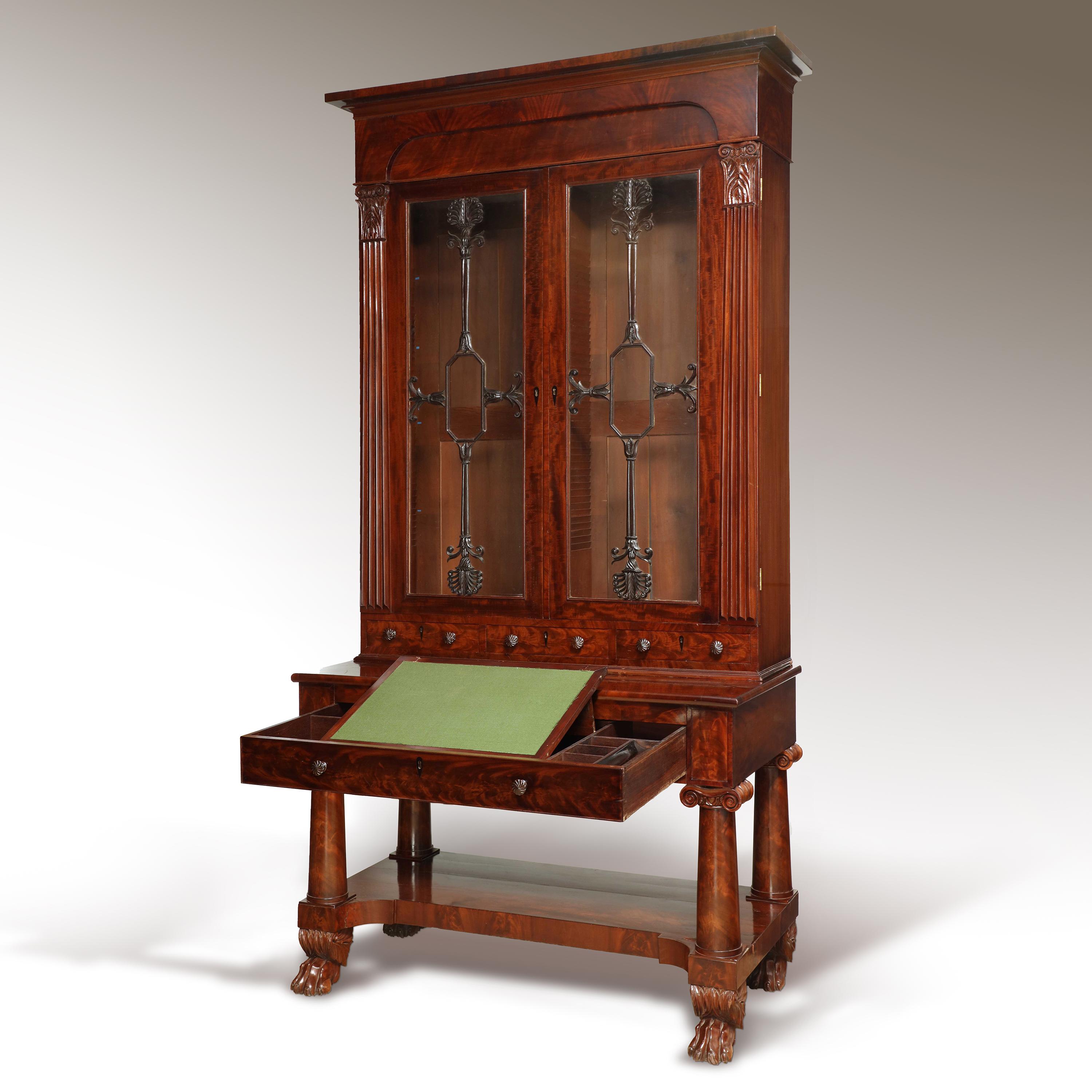 American Classical Exceptional Mahogany Bureau Bookcase from Baltimore Maryland, circa 1830 For Sale