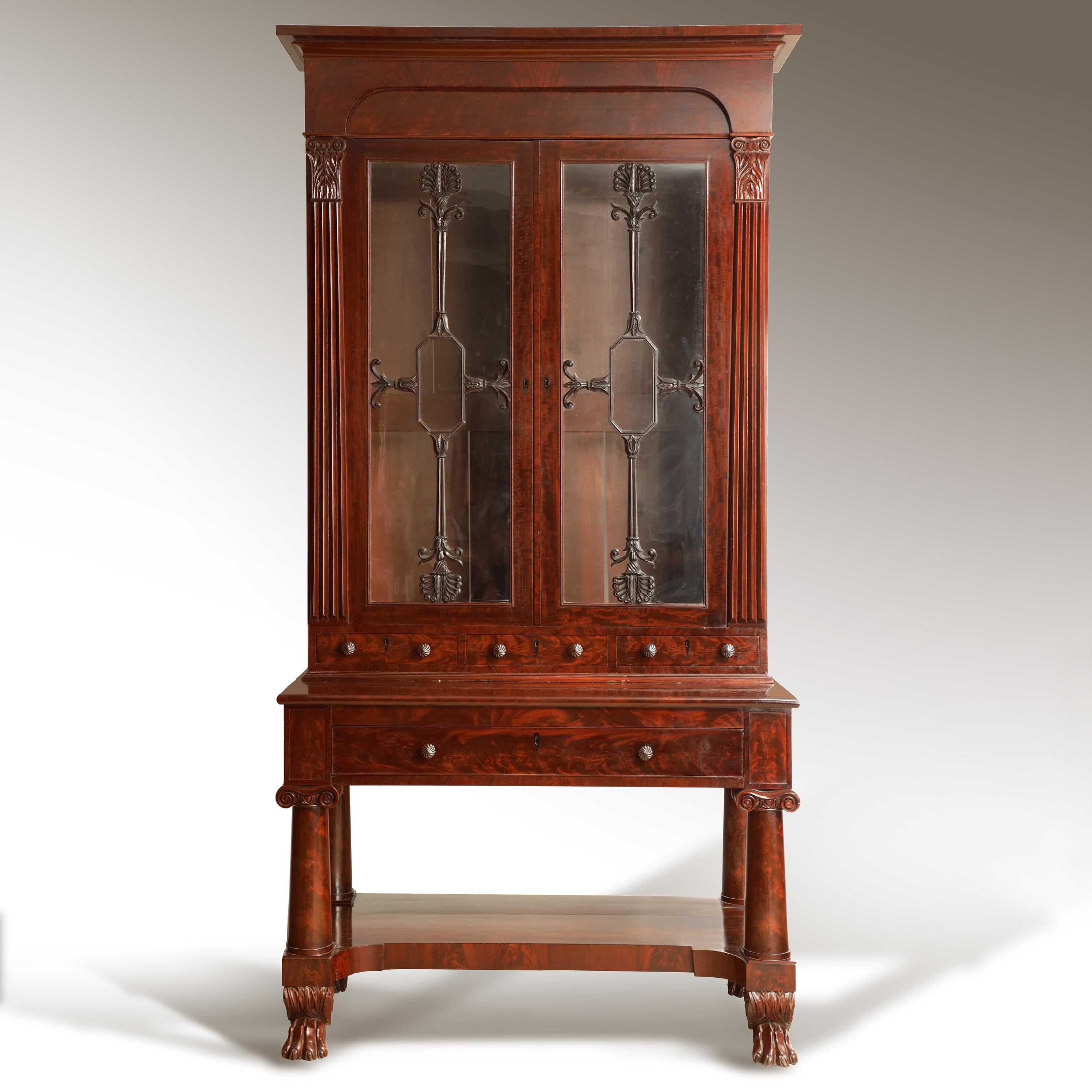American Exceptional Mahogany Bureau Bookcase from Baltimore Maryland, circa 1830 For Sale
