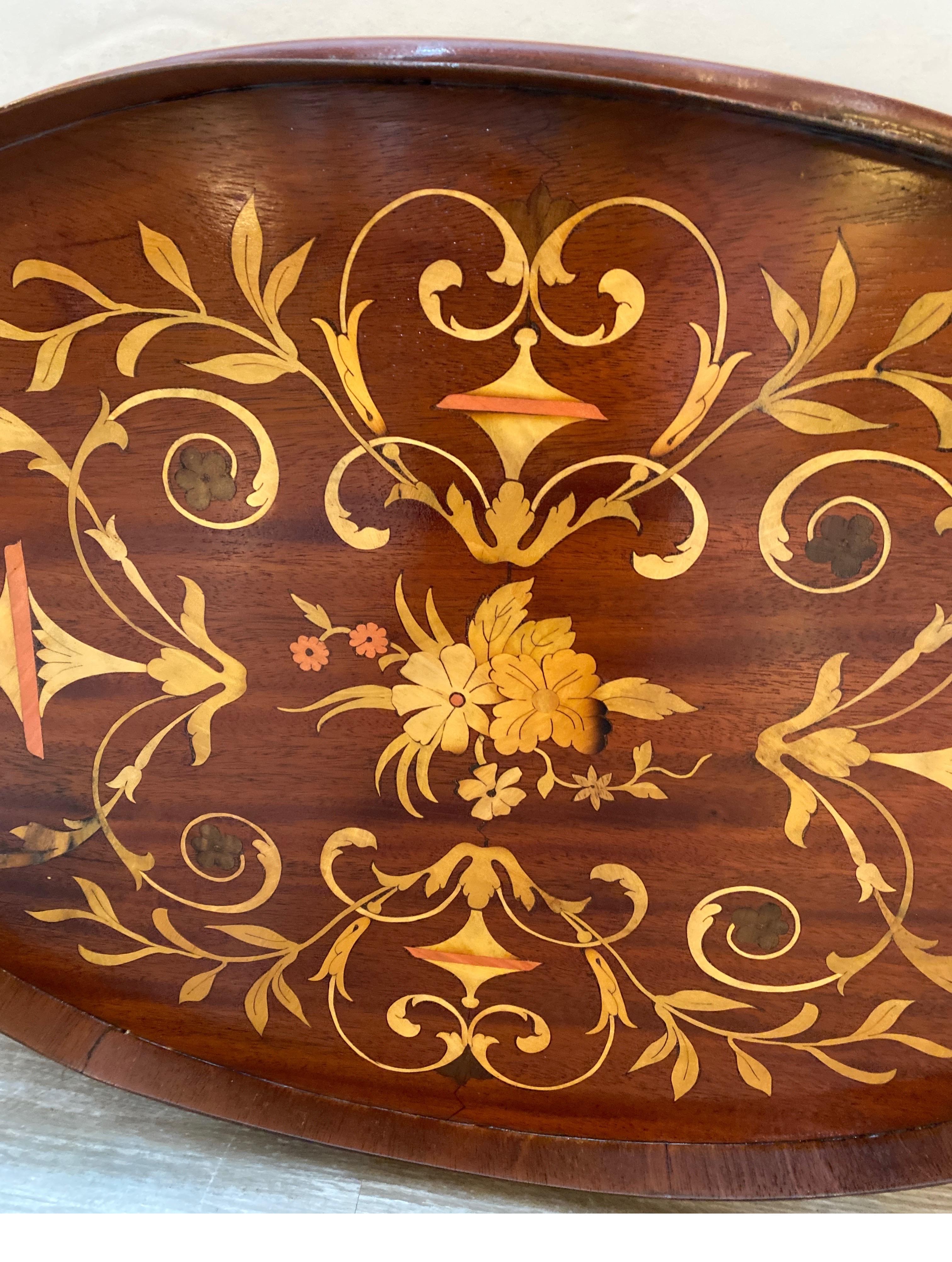 Inlay Exceptional Mahogany Inlaid Edwardian English Tray For Sale